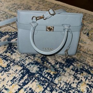 Baby blue Bebe evie crossbody top handle satchel bag